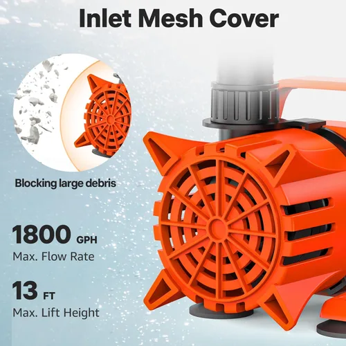 Miniatura 2 de DOKO Bomba de agua sumergible de 1800 GPH, bomba de estanque ajustable de 180° con cable de alimentación de 20 pies, bomba de estanque ultra