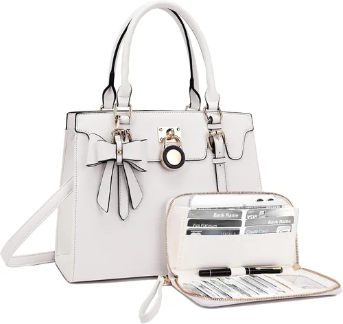 Miniatura 16 de Qiyuer - Bolsos y carteras para mujer, juego de damas con asa superior, bolso de hombro, bolso de trabajo con cartera de embrague a juego, 2 piezas