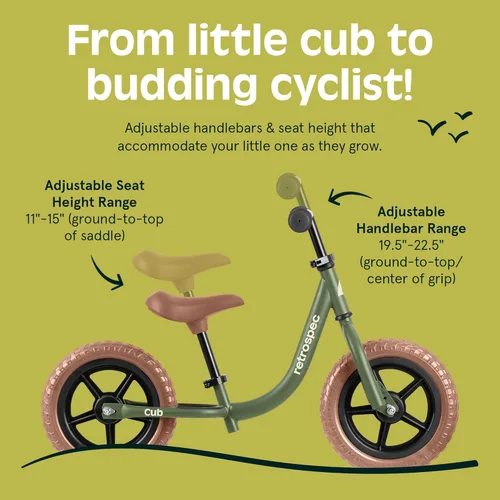 Miniatura 2 de Retrospec Cub - Bicicleta de equilibrio para niños de 18 meses a 3 años, bicicleta para principiantes sin pedal de 12 pulgadas con asiento Verde