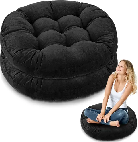 Jerify Cojines de suelo grandes, redondos, cuadrados, grandes para meditación, para el aula, adultos, meditación, picnic, fiesta, asiento, Negro