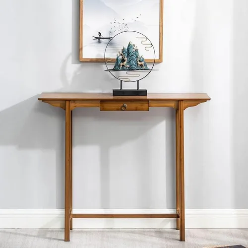 Miniatura 2 de Mesa consola, mesa de consola moderna de mediados de siglo, rectangular, color marrón oscuro, mesa de pasillo, mesa de sofá para entrada, pasillo