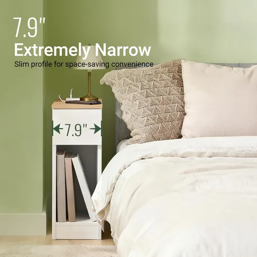Miniatura 4 de SoBuy Mesita de noche estrecha con estación de carga, mesita de noche delgada con cajones, puertos USB y tipo C para dormitorio y sala de estar