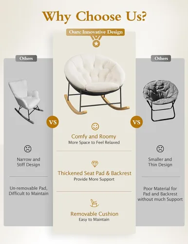 Miniatura 4 de Kidirect Mecedora para Guardería, Mecedoras Modernas Tapizadas para Guardería y Silla de Lectura Redonda con Cojín Removible, Cómoda Mecedora