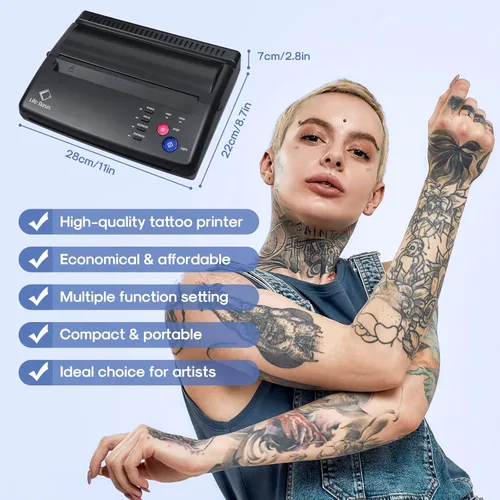 Miniatura 3 de LifeBasis Impresora de plantillas de transferencia de tatuajes, copiadora térmica de tatuajes con 30 piezas de papel de transferencia de plantillas