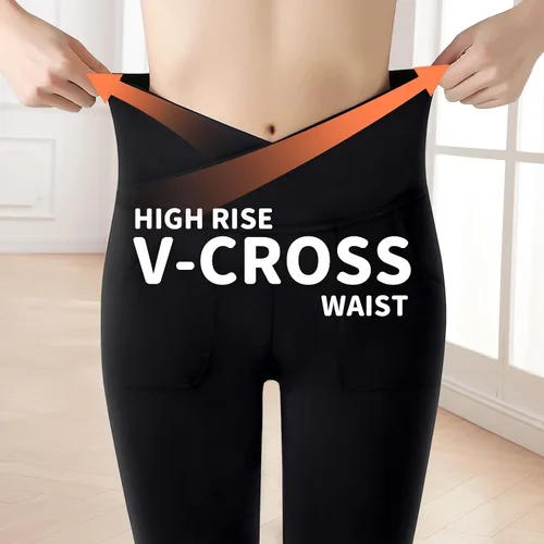 Miniatura 5 de Leggings para niñas, pantalones acampanados cruzados con bolsillos, color negro, suaves, elásticos, de cintura alta, para niños, yoga, danza