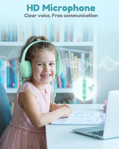 Miniatura 5 de awatrue Auriculares para Niños para Escuela Niños Pequeños con Cable con Micrófono Enchufable a Granel Auriculares para Niños Niñas de 3+ Años Verde