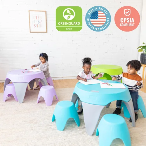 Miniatura 7 de ECR4Kids Ayana - Juego de mesa y taburete, mesa y sillas para niños al aire libre, morado claro/gris claro, 5 piezas