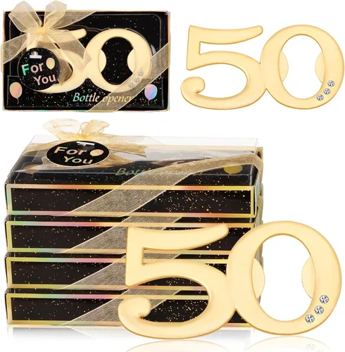 24 piezas de recuerdos de fiesta de 50 cumpleaños, abrebotellas con forma de 50 años, regalos de boda dorados para invitados, decoraciones de fiesta