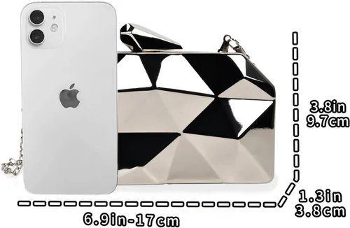 Miniatura 15 de QZUnique Bolso de mano de metal de celosía, bolso de noche geométrico abstracto con cadena de corte de piedra para mujer