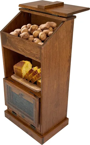 Miniatura 8 de Peaceful Classics Contenedores de almacenamiento de pan de madera, contenedor decorativo de almacenamiento de papas y cebollas, papelera de papa