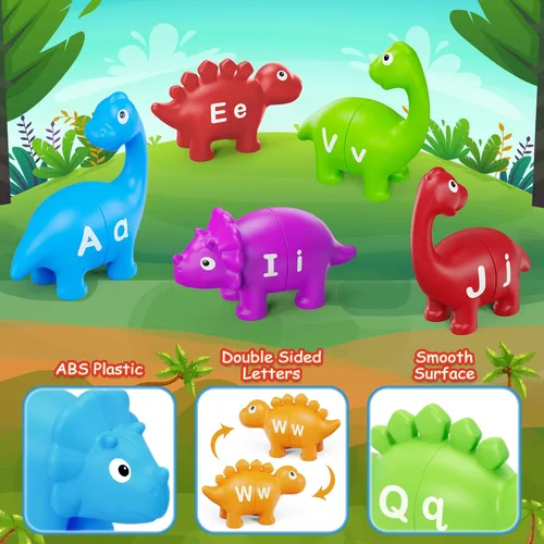 Miniatura 7 de Kasfalci Juguetes de aprendizaje del alfabeto, juguetes de dinosaurio para niños, aprendizaje ABC para niños pequeños, juego de letras a juego