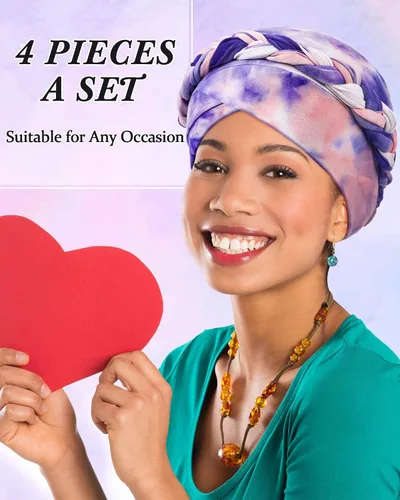 Miniatura 5 de SATINIOR 4 piezas de turbante africano para mujer, turbante con cuentas