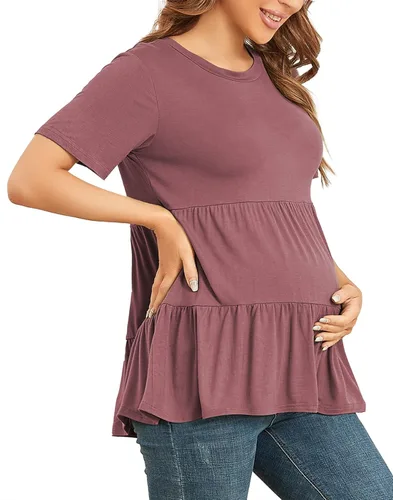 Miniatura 2 de Xpenyo Camisetas de maternidad para mujer de manga corta escalonadas básicas casual para embarazo