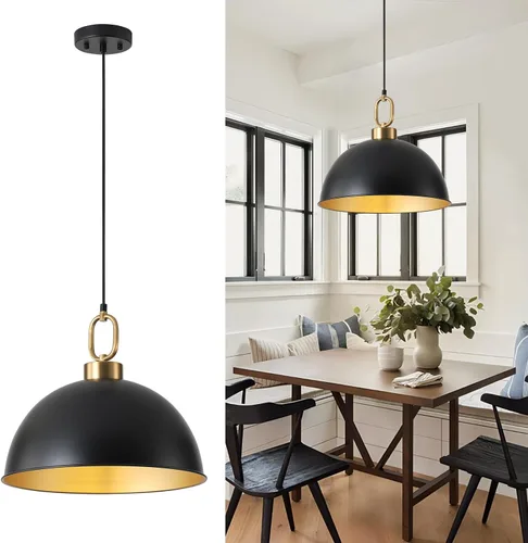 Miniatura 10 de Luces colgantes de granja para isla de cocina, iluminación colgante de una sola cúpula de 10.2 pulgadas, luces de isla modernas de altura ajustable