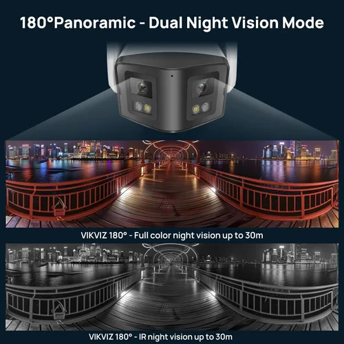 Miniatura 3 de Cámara de seguridad PoE de doble lente de 4MP para exteriores, gran angular panorámico de 180°, visión nocturna a color inteligente de doble luz