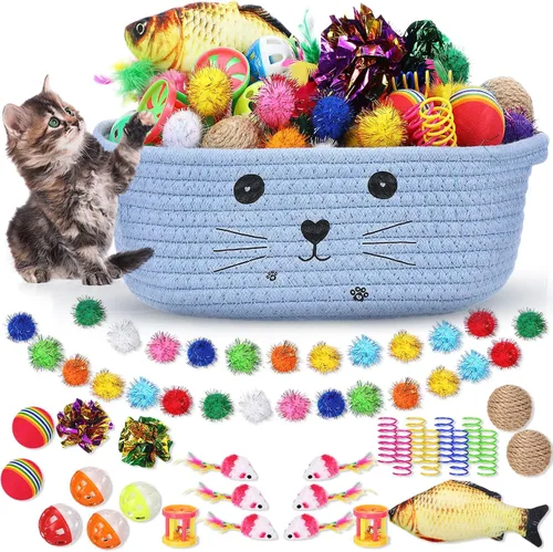 Miniatura 11 de Zopeal - Juego de 58 cestas de almacenamiento para gatos de verano, juguetes de regalo, bolas intermitentes coloridas para mascotas, bolas Negro
