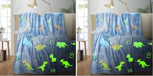 Miniatura 30 de TEHALK Mantas de bebé personalizadas para niños, manta de dinosaurio para niños, manta que brilla en la oscuridad para niños, manta para niños