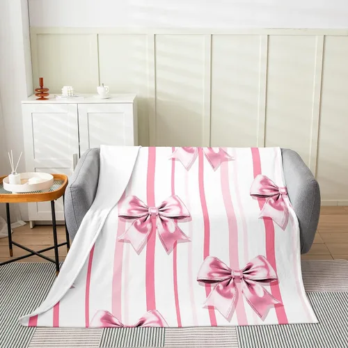 Miniatura 18 de Erosebridal Black Ribbon Bow Fleece Throw Blanket 40"x50" - Ultra-Soft for Couch Sofa Bed,Geometric Stripes Flannel Blanket,Princess Style Bowknot