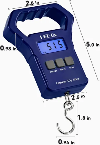 Miniatura 7 de HEETA Báscula de pescado, báscula digital portátil de pesca colgante de 110 libras / 110.2 lbs con pantalla LCD retroiluminada, báscula de equipaje