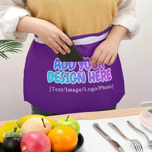 Miniatura 243 de AXKEUDO Delantal personalizado con bolsillos, delantales de cintura para camarera para cocinar en casa, restaurante, servir trabajo