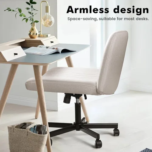 Miniatura 7 de LEMBERI Criss Corss - Silla con ruedas, sin brazos, de patas cruzadas anchas, silla de escritorio de oficina, mecedora de tela, giratoria