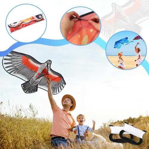 Miniatura 4 de Leitee Paquete de 6 cometas grandes para niños y adultos, cometa de mariposa para niños de 4 a 8 a 12 años, libélula, búho, loro, águila, pez