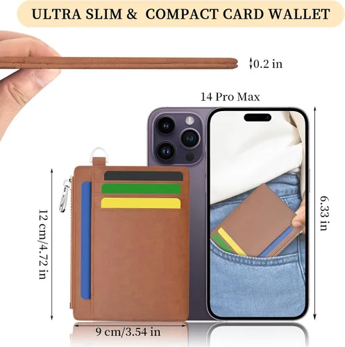 Miniatura 2 de Hancynir Cartera delgada para mujer con soporte para tarjetas de crédito RFID, pequeña mini funda para tarjetas con bolsillo frontal de PU, cartera