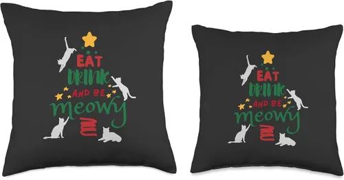 Miniatura 3 de jovy fits Eat Drink and Be Meowy Almohada de Navidad de gato feo, 16 x 16 pulgadas, multicolor