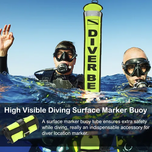 Miniatura 2 de Boya de marcador de superficie SMB de 5 pies, tubo de señal de señal, buceo, marcador inferior abierto con banda reflectante de alta visibilidad