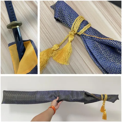 Miniatura 4 de 2 unids bolsa de espada 51 pulgadas seda sintética Katana bolsa espada cubierta de transporte para espadas samurai Azul