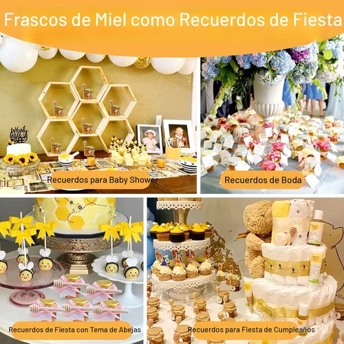 Miniatura 3 de Aliggbent Paquete de 48 mini tarros de miel para fiestas a granel, tarros de miel pequeños hexagonales de vidrio de 1.5 onzas con varitas de miel