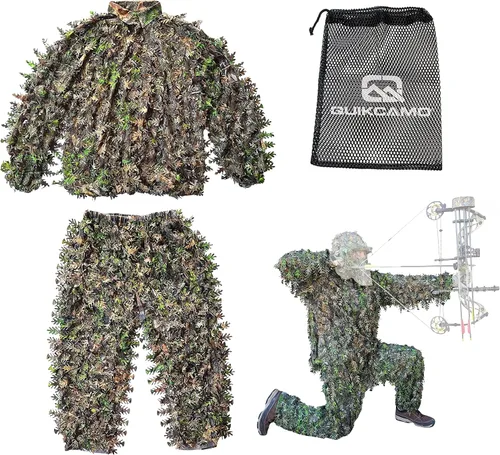 Miniatura 17 de QuikCamo Mossy Oak 3D Leafy Camo Ghillie Suit - Breathable Quiet Mesh, Snaps and Zippered Pockets for Turkey Hunting
