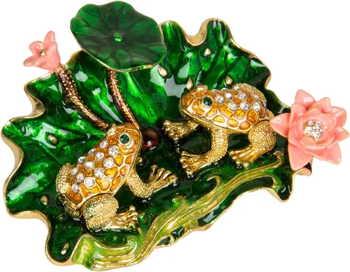 QIFU Pintada a mano con rana esmaltada con loto decorativo con bisagras joyero caja de baratijas regalo único para decoración del hogar
