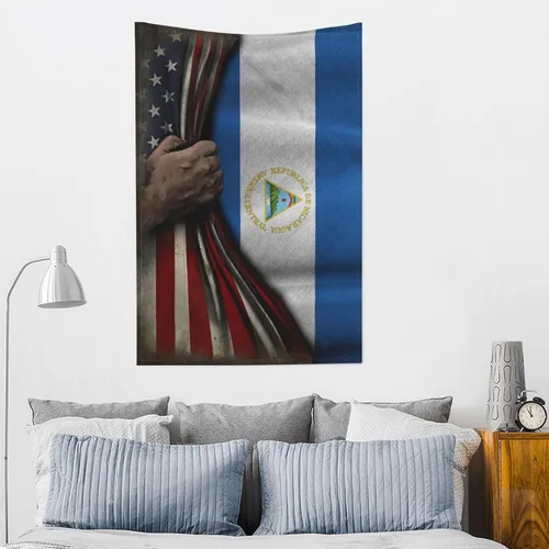 Miniatura 5 de Tapiz de mitad de bandera estadounidense y mitad de bandera de Nicaragua, 60 x 40 pulgadas, divertido tapiz estético, arte de pared para dormitorio