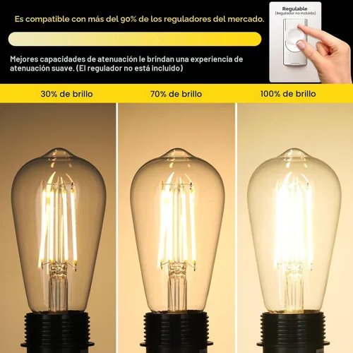 Miniatura 5 de Gozelux - Bombillas LED Edison vintage, 6 W, equivalentes a 60 W de bombillas incandescentes, luz blanca cálida 2700 K, bombillas de filamento LED