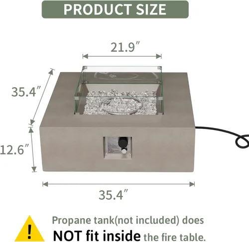Miniatura 2 de COSIEST Mesa cuadrada para fogata de propano para exteriores, base de maceta de piedra sintética gris de 35 pulgadas, quemador de acero inoxidable