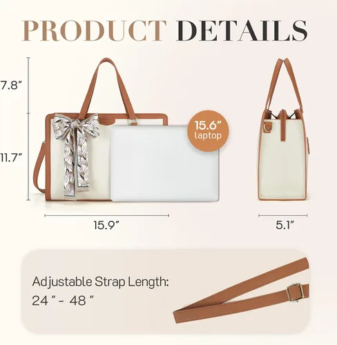 Miniatura 4 de Missnine Bolsa Tote para Laptop para Mujeres 15.6 Pulgadas, Bolsas de Trabajo de Cuero, Cartera de Computadora para Maestras, Maletín, Bolso de Mano