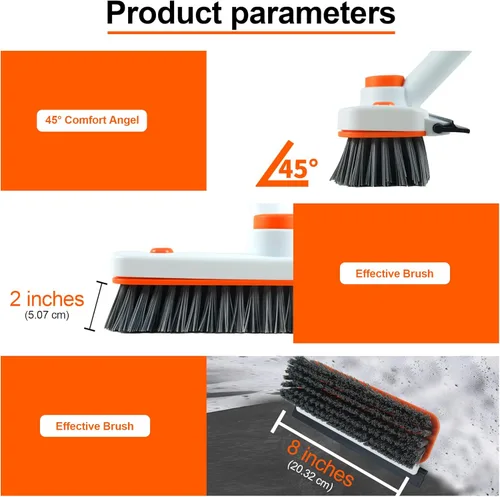 Miniatura 5 de Cepillo de limpieza de suelo con mango largo, cepillo extensible 3 en 1 para raspar cerdas rígidas, cepillo de ducha de 60 pulgadas con escobilla