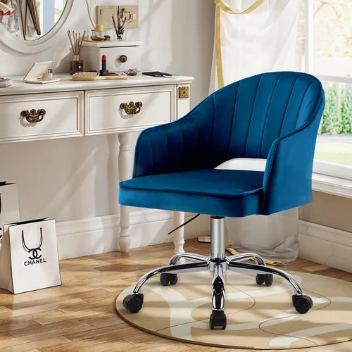 MOJAY Silla de oficina moderna de terciopelo copetudo, silla giratoria de altura ajustable para el hogar, bonita silla de tocador de terciopelo