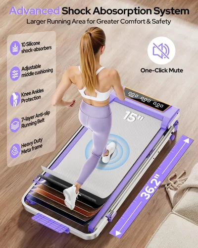 Miniatura 6 de Walking Pad Treadmill with 12% Incline & Adjustable Height, 4 in 1 Walking Pad with Handle Bar, 3.5HP Foldable Under Desk Treadmill, Portable