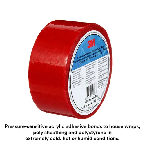 Miniatura 2 de 3M Cinta de Costura para Construcción 8087CW, 1 Rollo, Roja, 48 mm x 50 m, Cinta de Revestimiento para Costura, Empalme, Sellado y Reparación de Rojo