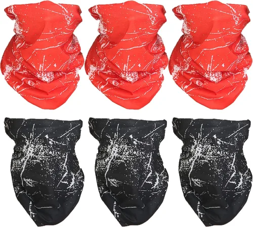 Triple9 - Pasamontañas antipolvo Paquete de 6 polainas para cuello para hombres y mujeres Máscara facial bandana (rojo, negro), Rojo, Negro