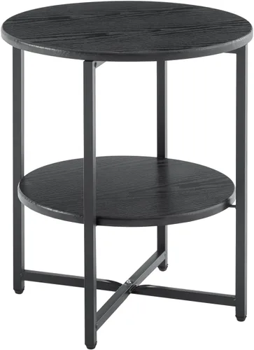 Miniatura 3 de Mesa auxiliar circular compacta negra – Mesa auxiliar multiusos con doble estante para espacios pequeños