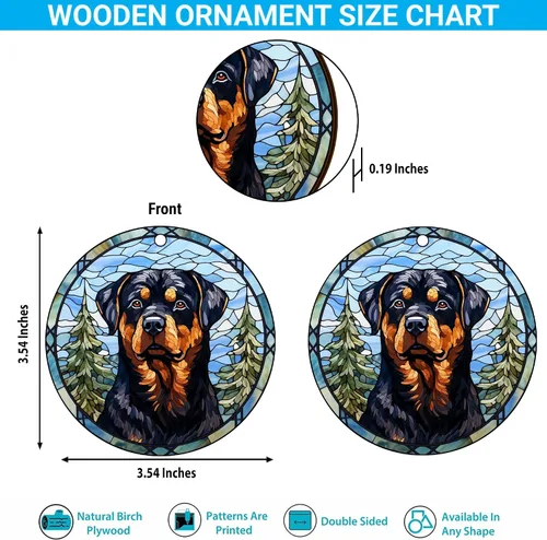 Miniatura 2 de V VIBEPY Rottweiler impreso en 2D, adornos para perros, adornos de madera de 2 lados de 3.5 pulgadas, regalo para amantes de Rottweiler, decoración