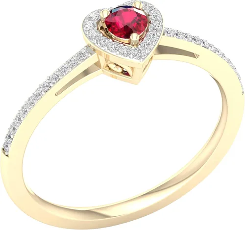 Miniatura 2 de DZON Anillo halo de oro amarillo de 10 quilates con forma de corazón de zafiro azul, esmeralda y rubí de 18 quilates TDW con forma de corazón