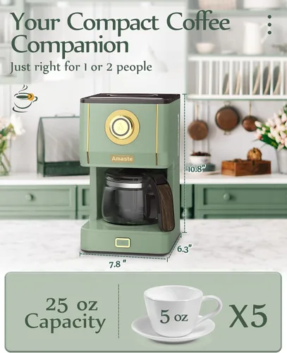 Miniatura 8 de Amaste Cafetera verde y hervidor eléctrico retro blanco