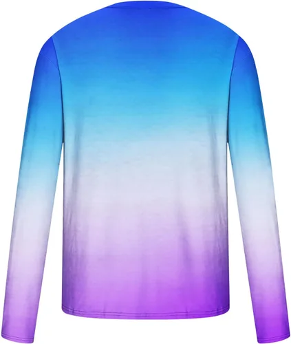 Miniatura 4 de Camisas de color degradado para hombre, ajustadas, de manga larga, para primavera, casual, cuello redondo, blusa cómoda atlética
