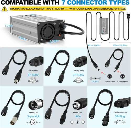 Miniatura 3 de Cargador de 42 V 2 A para batería de iones de litio de 36 V, scooter eléctrico, Hoverboard ebike cargador de batería de bicicleta eléctrica