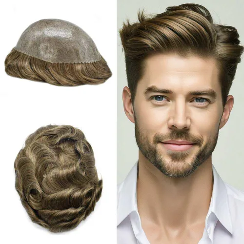 Miniatura 24 de Toupee para hombres Full Poly Mens Toupee Cabello humano Piezas para hombres Sistema de reemplazo de pelo para hombres Protesis Capilar Para Hombre