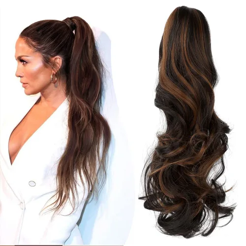 Miniatura 25 de Extensión de cola de caballo con clip de garra, extensiones de cabello ondulado de 18 pulgadas, cola de caballo larga para mujer, extensiones